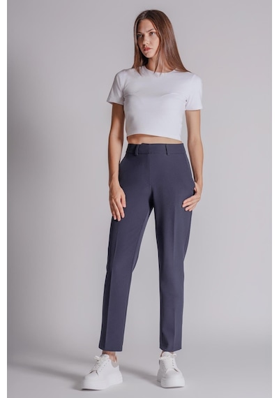 Braccas Kadın Yandan Cepli Fermuar Ve Agraf Kapamalı Slim Fit Pantolon Lacivert Lacivert