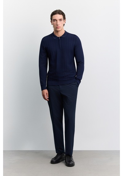 Avva Erkek Lacivert Polo Yaka Fermuarlı Rayon Karışımlı Regular Fit Kazak A62y5022
