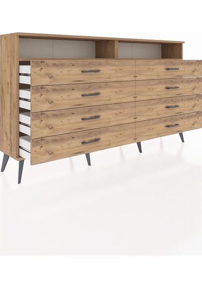 Arges Konsol 2 Raflı 8 Çekmeceli 176x30x99 Çam-çam Çam-çam