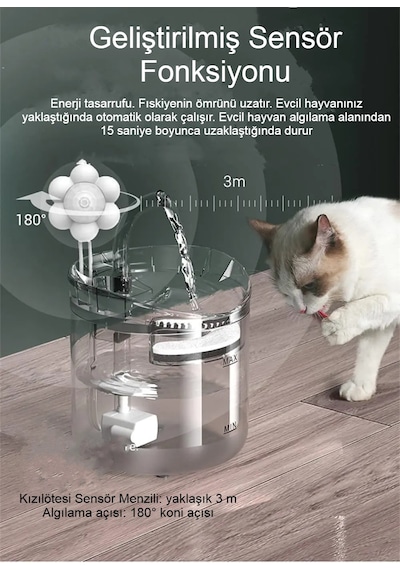 Mds Hareket Sensörlü Otomatik Pet Su Çeşmesi Sessiz Pompa Filtreli 2 L
