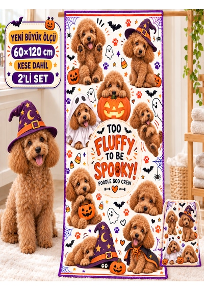 Kedi & Köpek Kurulama Havluları Poodle Halloween Büyük Boy Hızlı Kuruyan 60x120cm