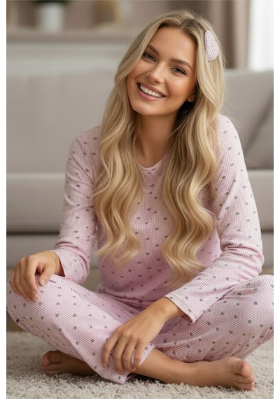 Siyah İnci Mevsimlik İnce Bisiklet Yaka Örme Pijama Takım 7979 Çizgili Kalp Siyah İnci Mevsimlik İnce Bisiklet Yaka Örme Pijama Takım 7979 Çizgili Kalp