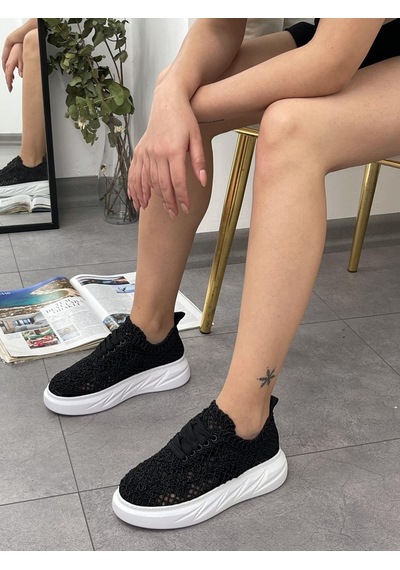 Erva'nın Butiği Siyah Dantel Lace Bağcıklı Kadın Sneakers-5404
