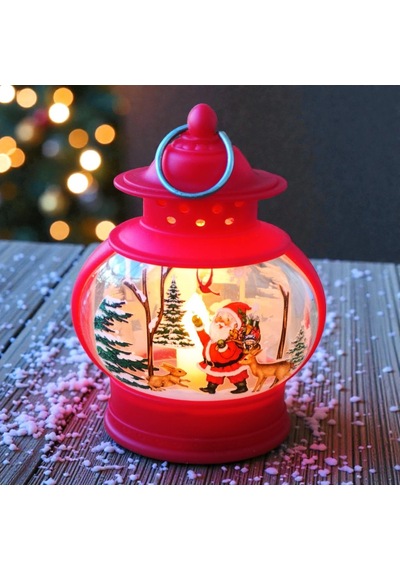 Vıp Oval Kırmızı Noel Baba Yılbaşı Feneri Gün Işığı Led Işıklı Fener Yılbaşı Hediyeleri 14x8x4 Cm