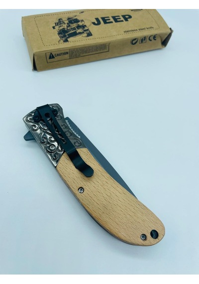 Jeep Ahşap Kasa Çiçek Desenli Kamp Çakı //23cm-0ııııııı0 Kahverengi - Sarı