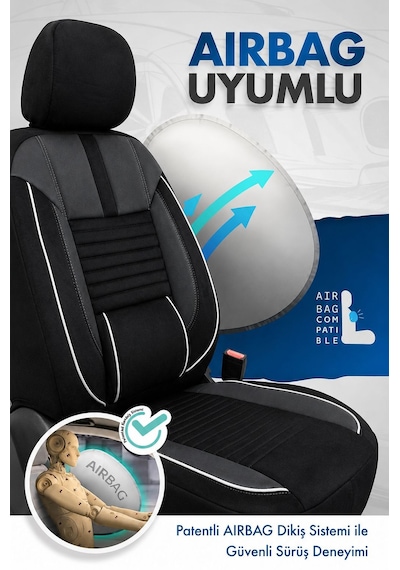 Ford Focus 3 Phantom Siyah Beyaz Tay Tüyü Oto Koltuk Kılıfı Tam Set -ortopedik-kolay Montaj-terletmez 2010-2018
