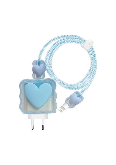 5962 Mavi Kalp Şarj Aleti Kılıfı, Şarj Kablosu Örme Aparatı, Toparlayıcı, Kablo Koruyucu İphone 18w/20w İle Uyumlu Sku: Zeusb0dfltny3s 0240-beyaz-şekilli-48cm