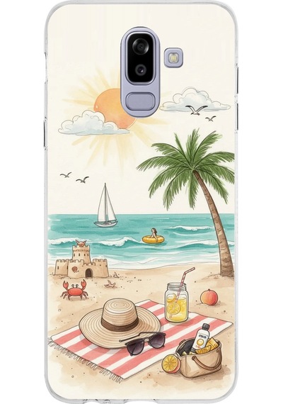 Samsung Galaxy J8-a6 Plus Uyumlu Sulu Boya Sahil Ve Deniz Manzaralı Baskılı Silikon Kılıf Renkli