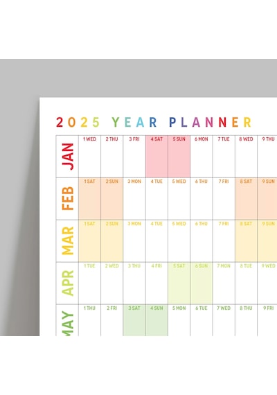 2026 Yıllık Planlayıcı Duvar Takvimi, Gökkuşağı Renkleri, Rainbow, Yatay