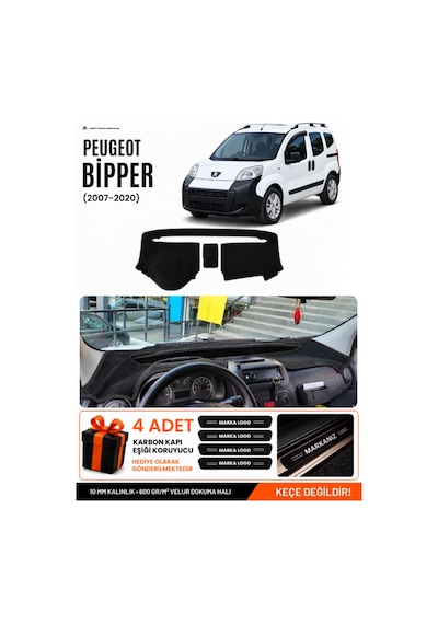 Peugeot Bipper 2007-2020 Uyumlu Torpido Koruma, Torpido Örtüsü, Torpido Kılıfı - Siyah