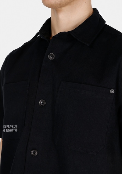 Colin's Colins Comfort Fit Shirt Neck Düz Erkek Siyah Kısa Kol Gömlek Cl1073361 Q1.v2 Blk Siyah