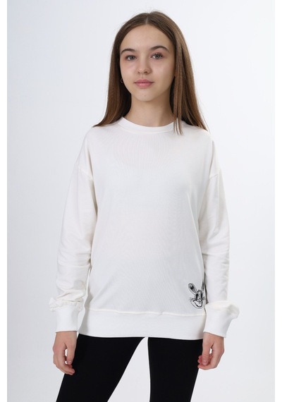 Toontoy Kids Toontoy Kız Çocuk Baskılı Sweatshirt Ekru