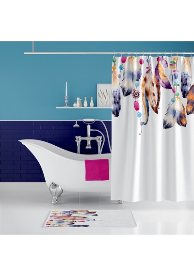 Zethome Feathers Banyo Paspas Ve Tek Kanat Duş Perdesi 1x180x200 Çok Renkli