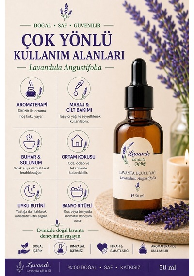 Lavande Lavanta Çiftliği Lavanta Yağı L.Angustifolia Cam Damlalıklı 50 ML