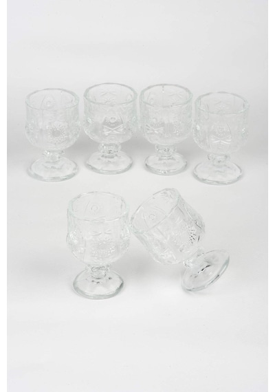 Ayaklı Kahve Yanı Bardağı Kristal Kesim Shot Bardak 7cm X 4 Cm 6 Lı Set Şeffaf