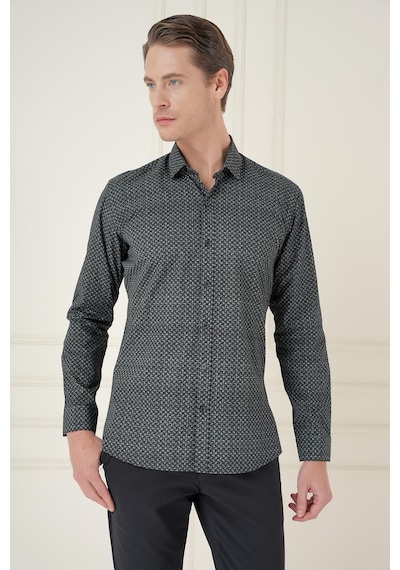 Efor Slim Fit Baskılı %100 Pamuk Spor Lacivert Gömlek G 1588 Lacivert