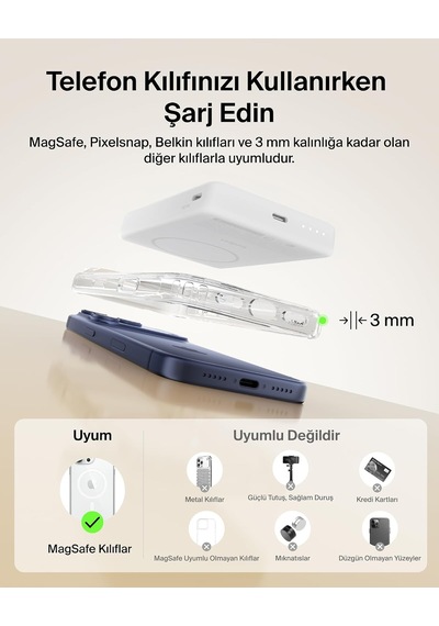 Boostcharge 10000 Mah İnce Manyetik Stantlı Power Bank, Beyaz