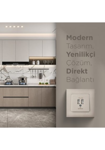 Metalik Bej 2 Usb Çıkışlı 5v Şarj Prizi İle Modern Çözüm