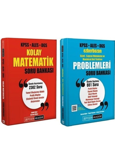 Pegem Kpss Ales Dgs Kolay Matematik + Ezberbozan Problemler Soru 2 Li Set Pegem Akademi Yayınları