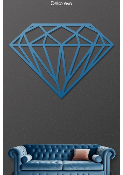 Elmas Geometrik Metal Duvar Tablosu - Metal Duvar Sanatı - Mavi - 21 X 30 Cm
