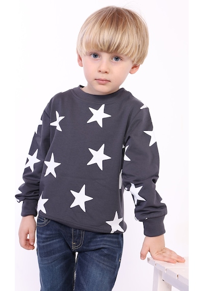 Toontoy Kids Toontoy Erkek Çocuk Komple Yıldız Baskılı Sweatshirt Koyu Yeşil