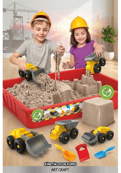 Art Craft 750 Gr Naturel Kinetik Oyun Kumu İş Makineleri İnşaat Seti Eğitici Oyuncak 3+ Yaş Çok Renkli