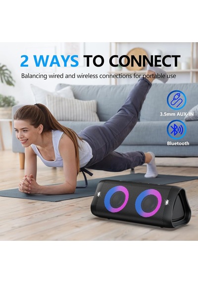 Işıklı Bluetooth Hoparlör, 30w Stereo Ses, Bass Boost, Ipx5 Su Geçirmez, 20h Çalma Süresi, Dahili Mikrofonlu Taş