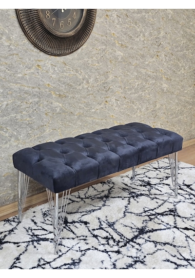 Zafir Krom Tel Ayaklı 90 Cm Puf Bench - Puf - Bench - Kasalı Oturak - Oturak - Yatak Ucu Puf Füme