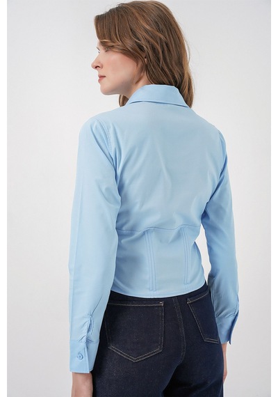 Hiccup Bdart Fitted Poplin Düğmeli Kısa Gömlek Maya Mavisi