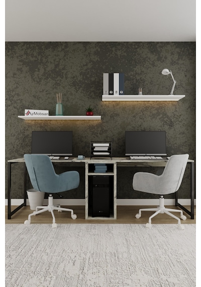 Twin 2 Kişilik Raflı Çalışma Masası Ofis Bilgisayar Masası - Mermer Desenli Mermer Desen Twin 2 Kişilik Raflı Çalışma Masası Ofis Bilgisayar Masası - Mermer Desenli Mermer Desen