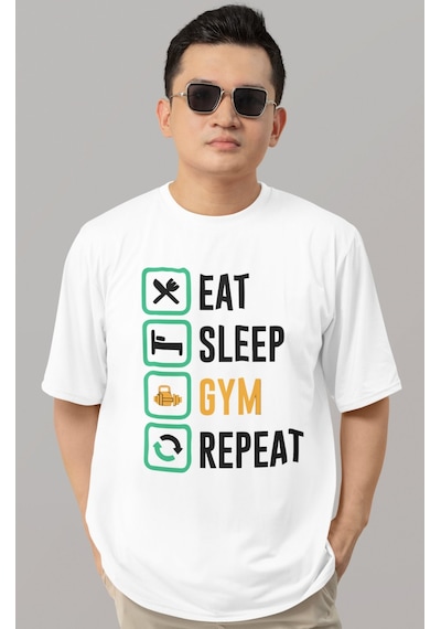 Tasarım Fitness Bodybuilding Sporcu Gym Baskılı Unisex Oversize T Beyaz