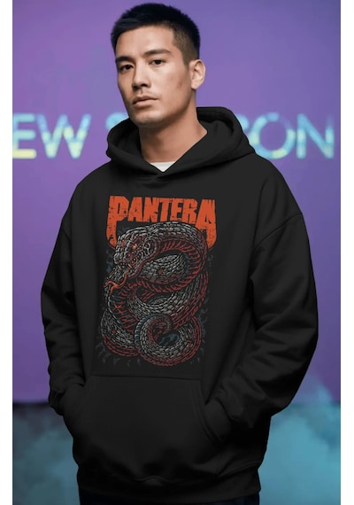 Sevbano Pantera Rock Metal Müzik Grubu Ön Baskılı Unisex Oversize Premium Siyah