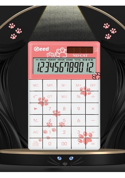 Need Nd-cat Pembe Kedi Pati Desenli Hesap Makinesi Pembe