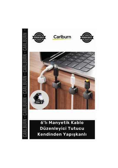 Özel Üretim Siyah 6'lı Manyetik Kablo Düzenleyici Tutucu Kendinden Yapışkanlı Kompakt Tasarım