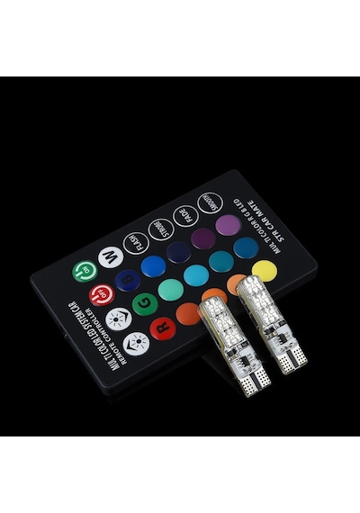 Kumandalı Çakarlı T10 Araç Park Ampulü 2 Adet 18 Led Rgb Led
