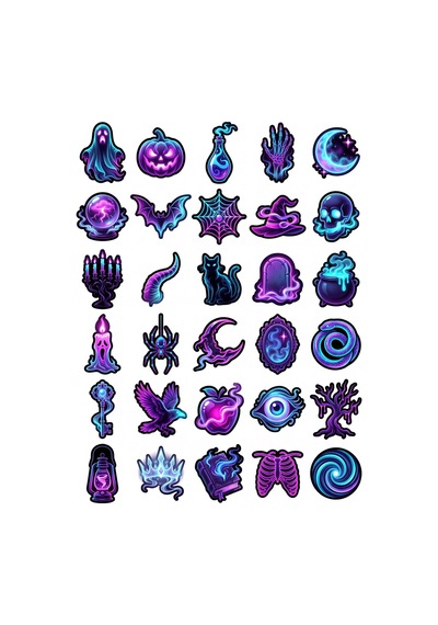 Cadılar Bayramı Gotik Neon Sticker Seti 150 Adet - 5'li Mega Paket - Laptop Defter Ajanda Etiketi Çok Renkli