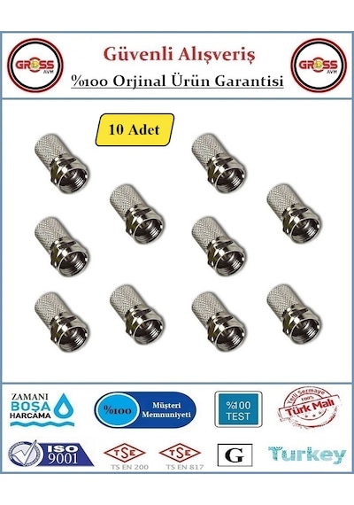 F Konnektör Uydu Anten Kablosu Ucu - Rg6 - 10adet