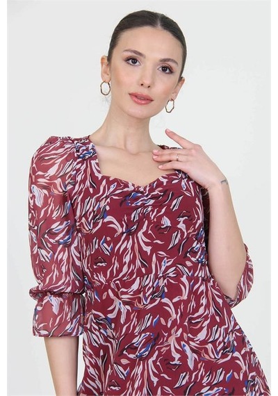Neşeli Butik Kadın Bordo Kalp Yaka Yeni Sezon Desenli Şifon Elbise Ry0030 Bordo Neşeli Butik Kadın Bordo Kalp Yaka Yeni Sezon Desenli Şifon Elbise Ry0030 Bordo