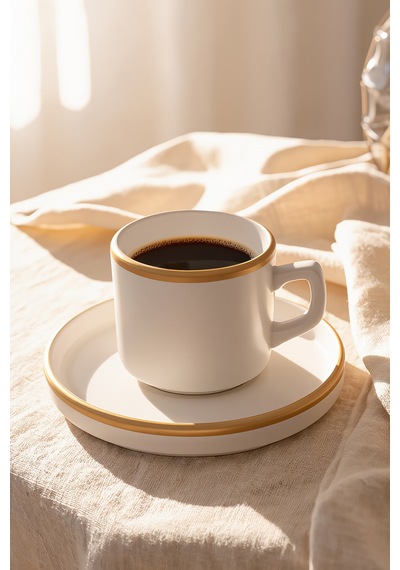 Keramika Mat Beyaz Gold Fileli Stackable Çay Takımı 8 Parça 4 Kişilik