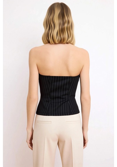 Benerly Kadın Bluz Fitted Straplez Kolsuz İnterlok Örme İnce Çizgili Düğm siyah Benerly Kadın Bluz Fitted Straplez Kolsuz İnterlok Örme İnce Çizgili Düğm siyah