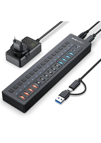 Acasis Ds516pb - 16 Port 5gbps Usb-a 3.0, Usb 2.0, Type-c 3.0, Akıllı Şarj Portu, Alüminyum Kasa, 60w Güç Adaptörlü, Led Işıklı, Usb / Type-c Çoklayıcı , Akıllı Şarj Hub Ds-516pb
