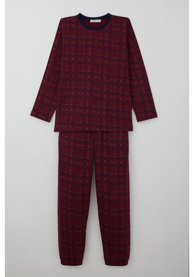 Breeze Erkek Çocuk Pijama Takımı Ekose Desenli 9-12 Yaş, Vişne Çürüğü Vişne Çürüğü