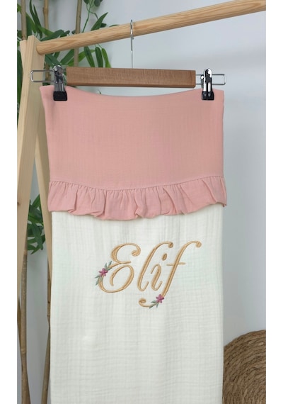Gros Shop Müslin Yeni Doğan 4katlı Organik %100pamuk Kişiye Özgü Nakışlı Hastane Çıkış Seti Papatya Model-7 Ekru