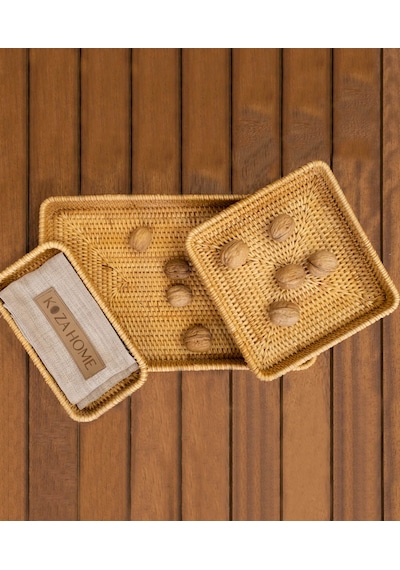 Koza Home Meander El Yapımı Örgü Rattan Üçlü Çekmece Düzenleyici 8833 Naturel