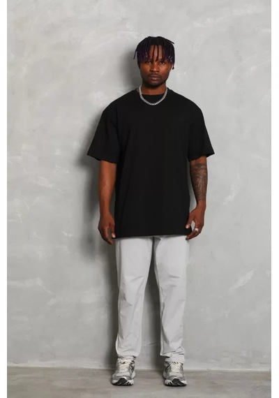 Efnaz Style Unisex Oversize Düz Bisiklet Yaka T-shirt - Siyah