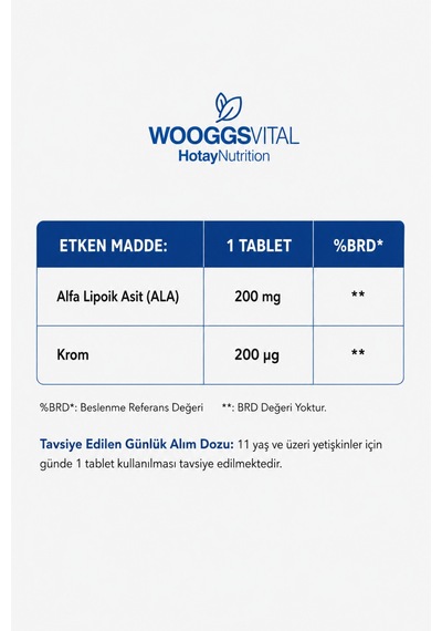 Alfa Lipoik Asit Ve Krom Pikolinat İçeren Takviye Edici Gıda 60 Tablet