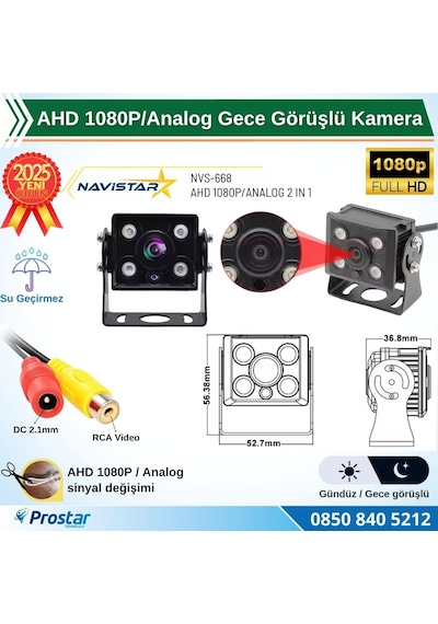 Ahd 1080p/analog Orta Boy Gece Görüşlü Rca Av Soketli Kamyon Tır Otobüs Kamerası