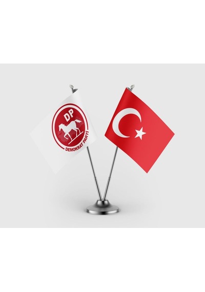 Demokrat Parti Ve Türkiye Bayrağı İkili Saten Masa Bayrağı Takımı Diğer