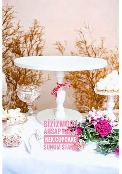 Pasta Sunum Tabağı Servis Standı Ahşap Doğum Günü Pasta Cupcake Standı Beyaz