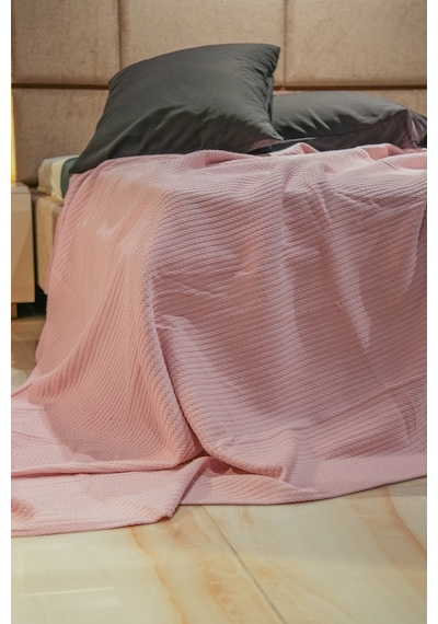 Sofline %100 Pamuk Çift Kişilik Yazlık Örgü Pike, Yatak Örtüsü, Terletmez Kumaş 240x200cm Pudra